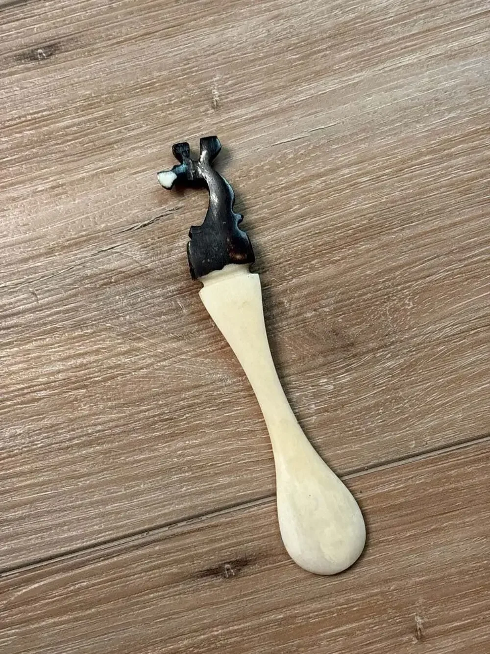 Hand Carved Giraffe Bone Salt Cellar Spoon